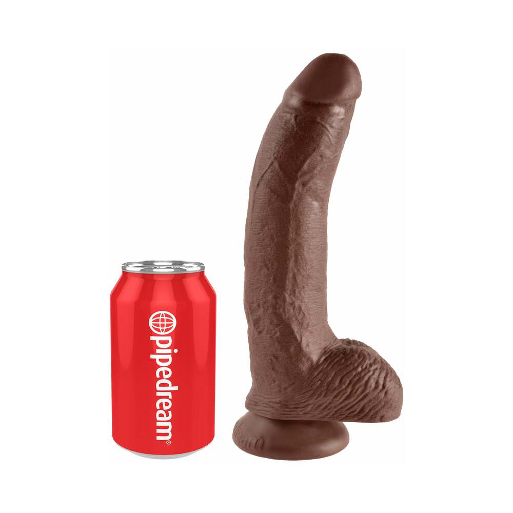 King Cock 9 inches Cock With Balls Realistic Suction Cup Dildo Brown