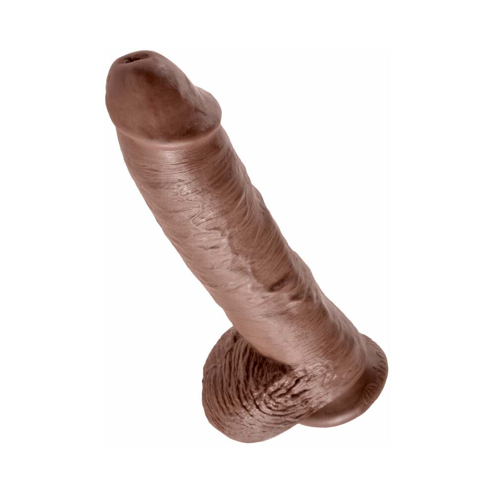 King Cock 10 inches Cock With Balls Realistic Suction Cup Dildo Brown