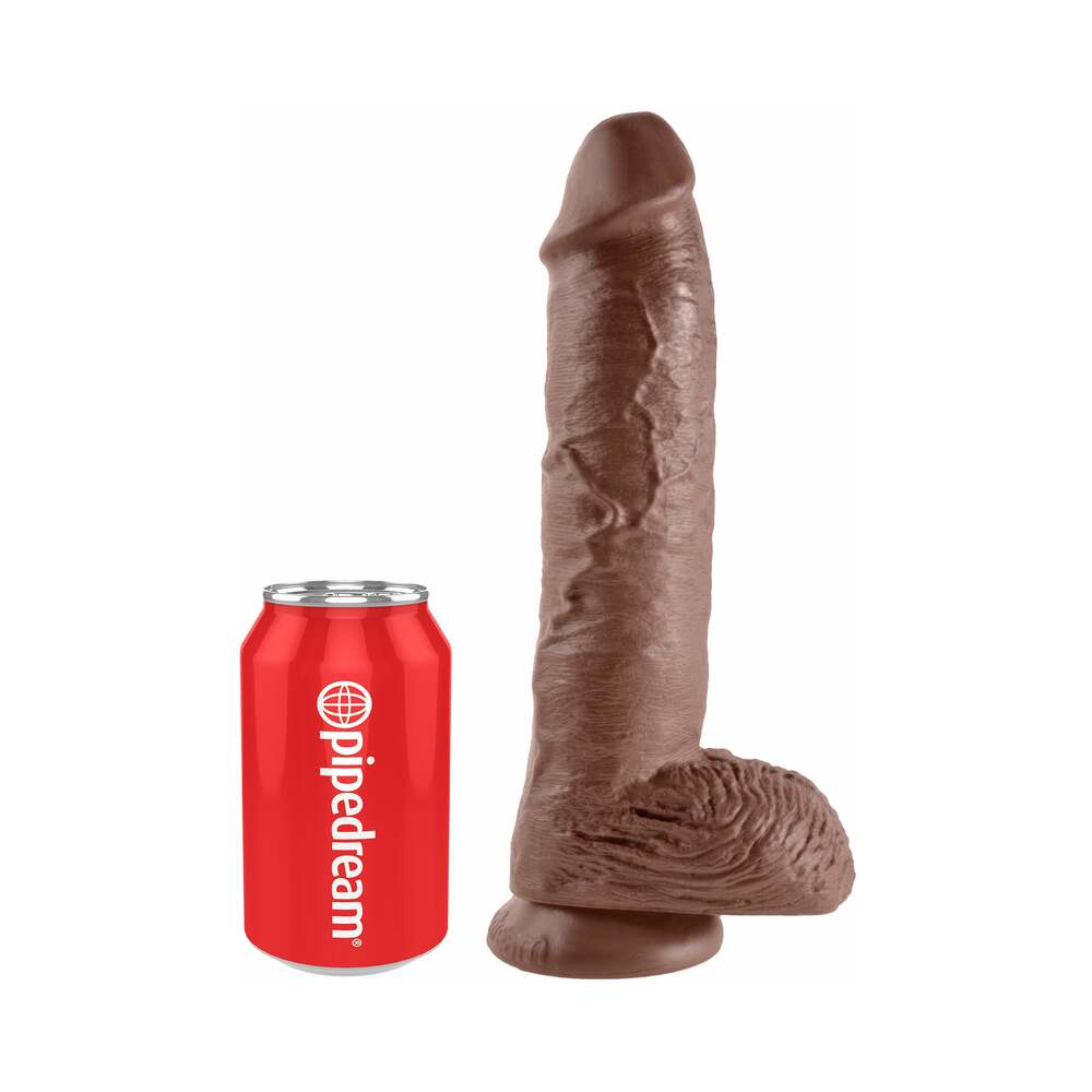 King Cock 10 inches Cock With Balls Realistic Suction Cup Dildo Brown