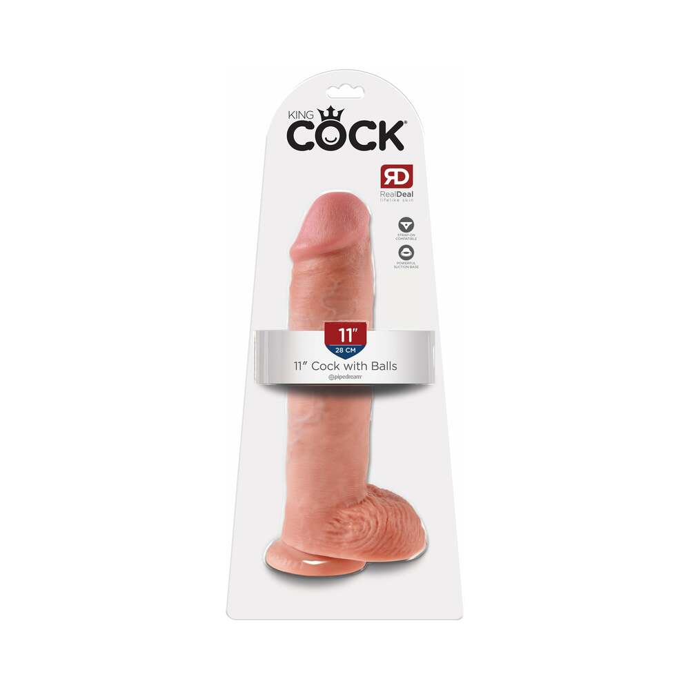King Cock 11 inches Cock With Balls Realistic Suction Cup Dildo Beige