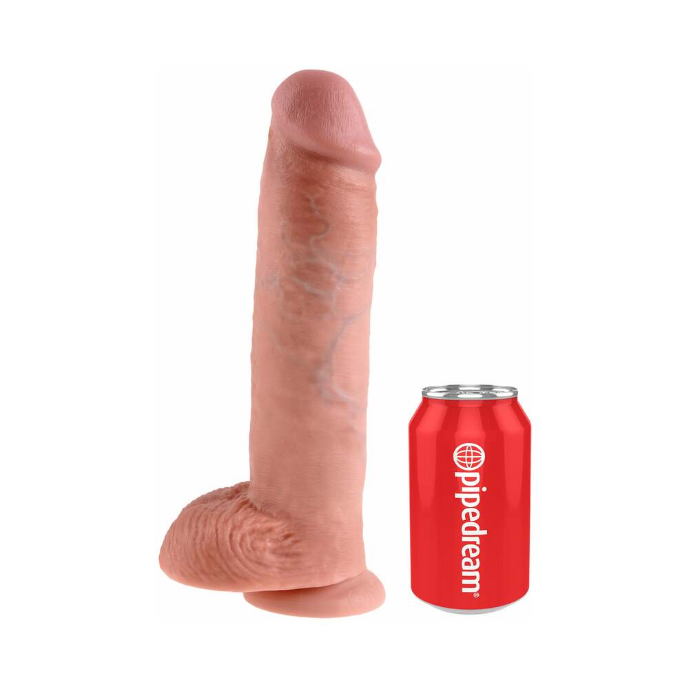 King Cock 11 inches Cock With Balls Realistic Suction Cup Dildo Beige