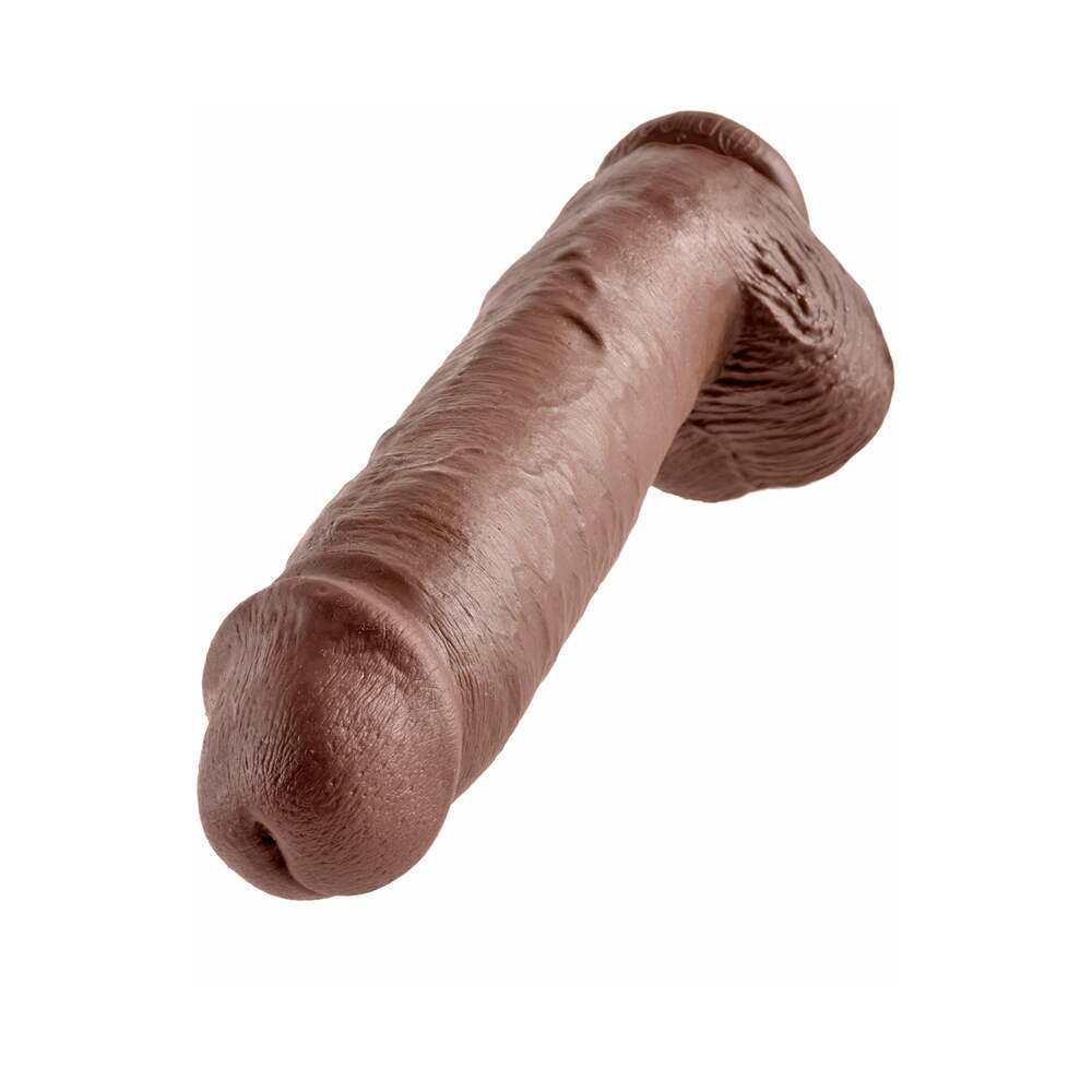 King Cock 11 inches Cock With Balls Realistic Suction Cup Dildo Brown