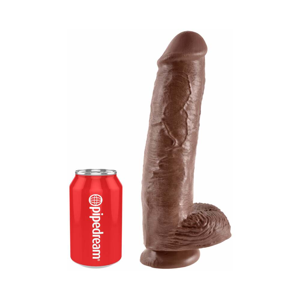King Cock 11 inches Cock With Balls Realistic Suction Cup Dildo Brown