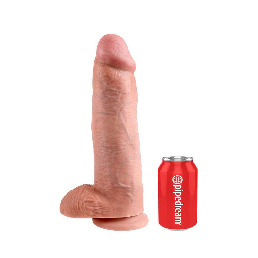 King Cock 12 inches Cock With Balls Realistic Suction Cup Dildo Beige
