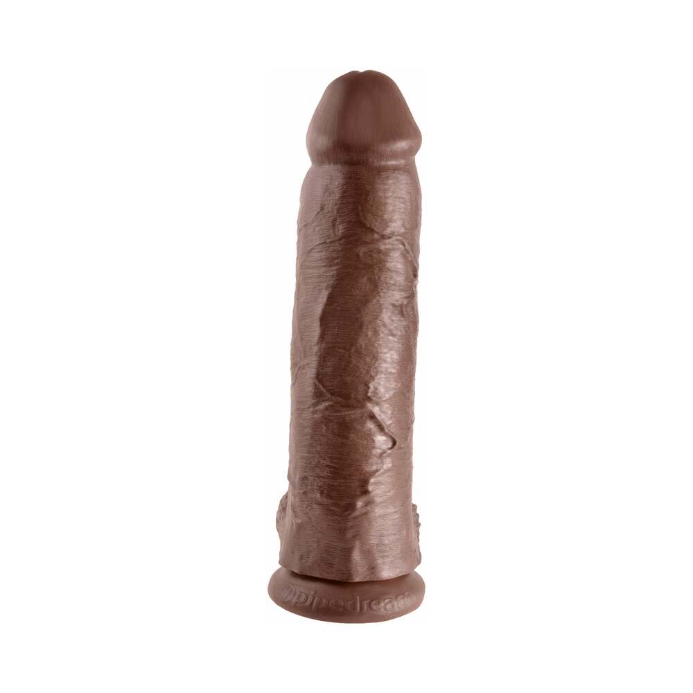 King Cock 12 inches Cock With Balls Realistic Suction Cup Dildo Brown