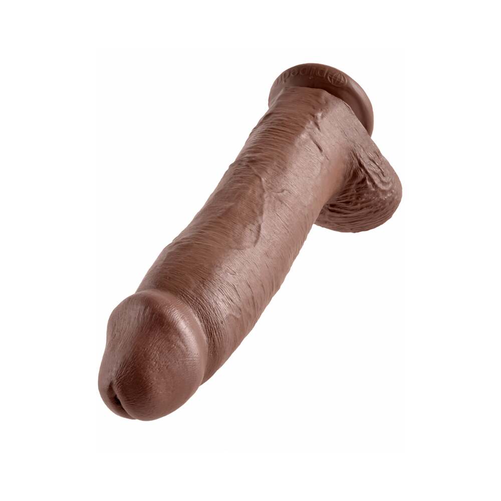 King Cock 12 inches Cock With Balls Realistic Suction Cup Dildo Brown