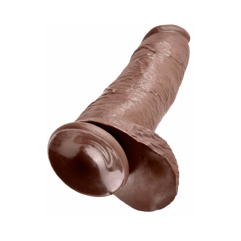 King Cock 12 inches Cock With Balls Realistic Suction Cup Dildo Brown