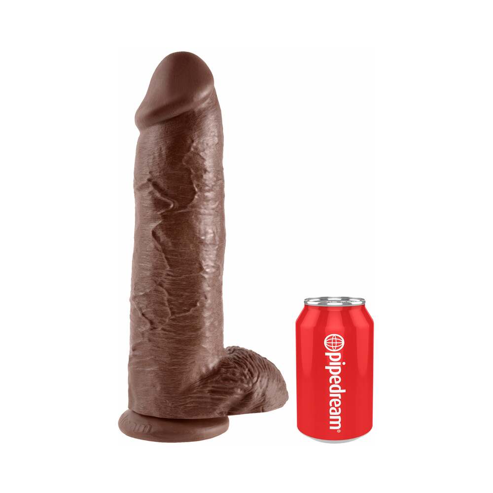King Cock 12 inches Cock With Balls Realistic Suction Cup Dildo Brown