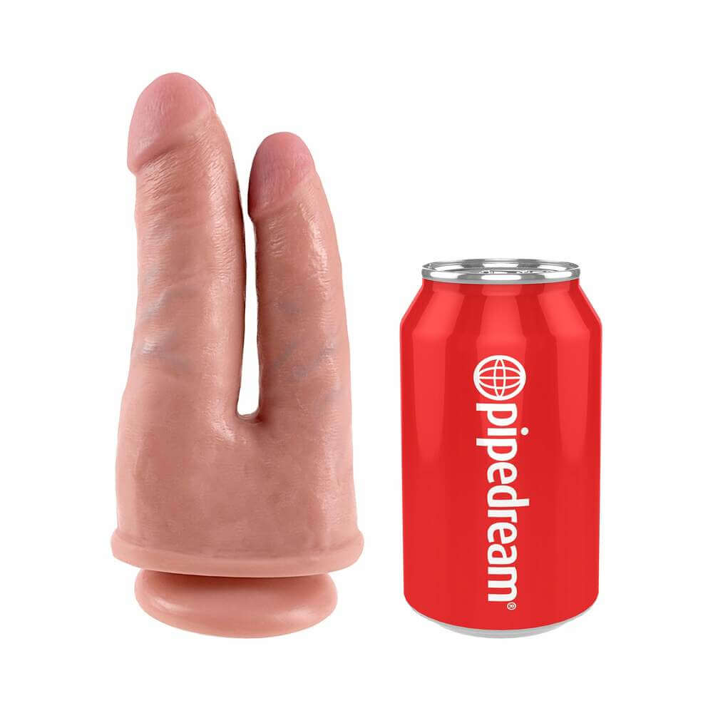 King Cock Double Penetrator 6 inches Realistic Dual-Entry Dildo With Suction Cup Beige