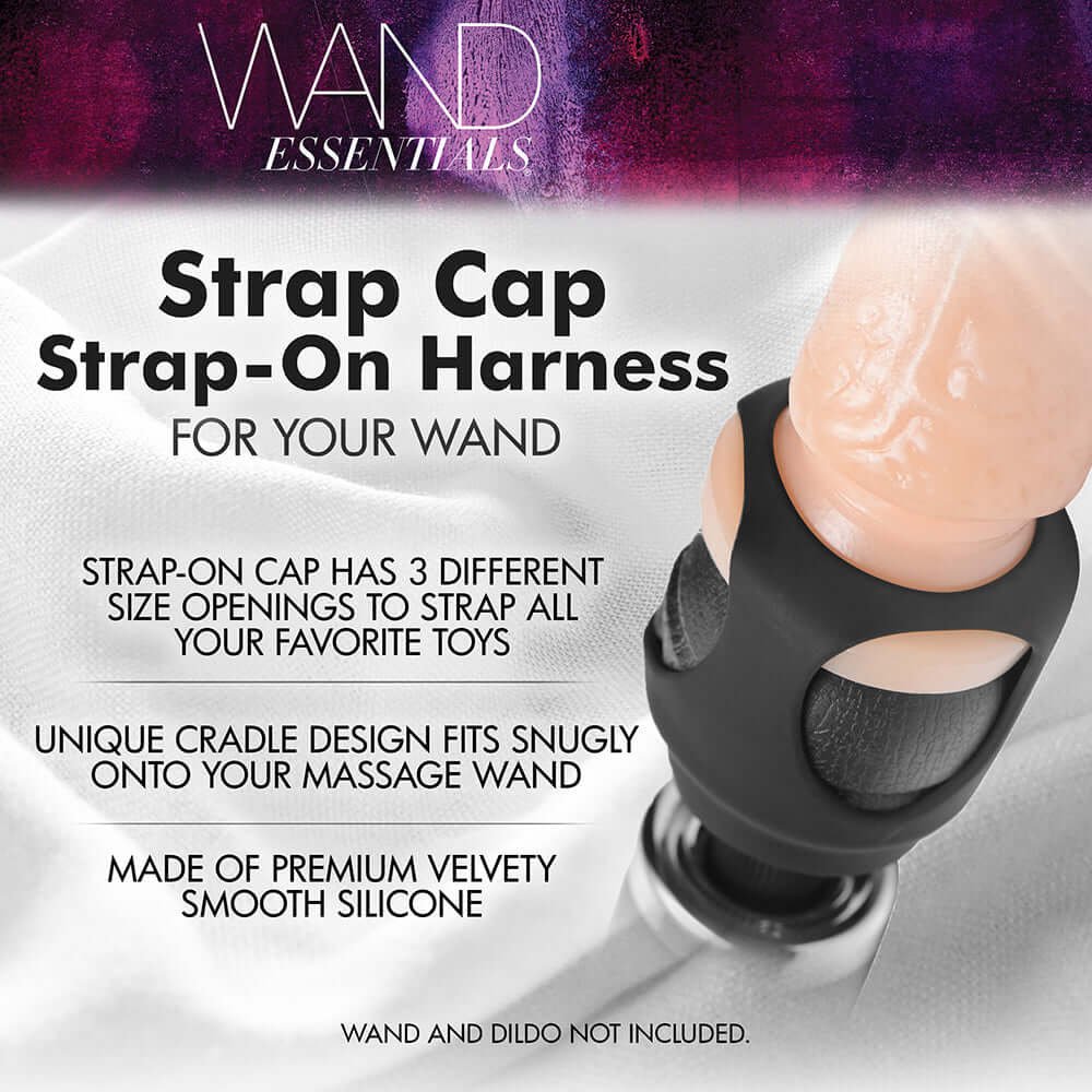 Wand Essentials Silicone Strap Cap Wand Harness For Dildos Black
