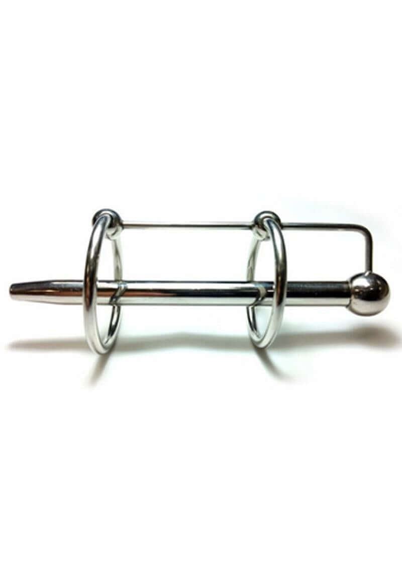 Rouge Stainless Steel Double Ring Sperm Stopper with smooth shaft and two graduated rings for stimulation.