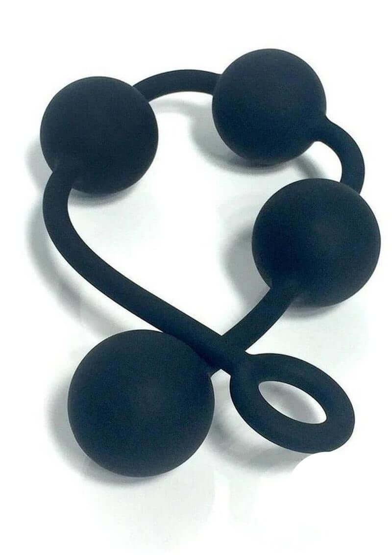 Boneyard Silicone Ass Ballz Anal Beads Medium Black showcased on a white background, highlighting its sleek design and texture.