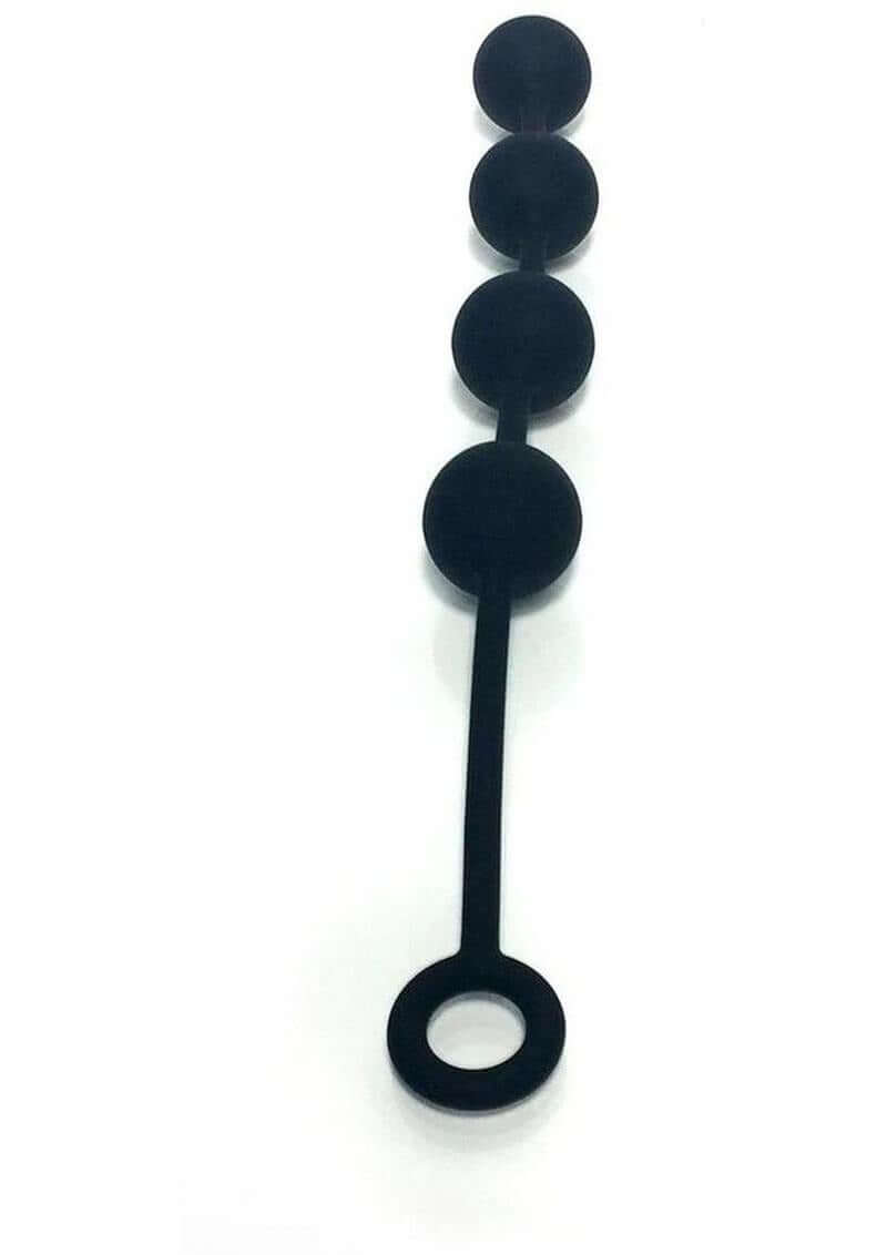 Boneyard Silicone Ass Ballz Anal Beads Medium Black showing a sleek design with four rounded beads in black.