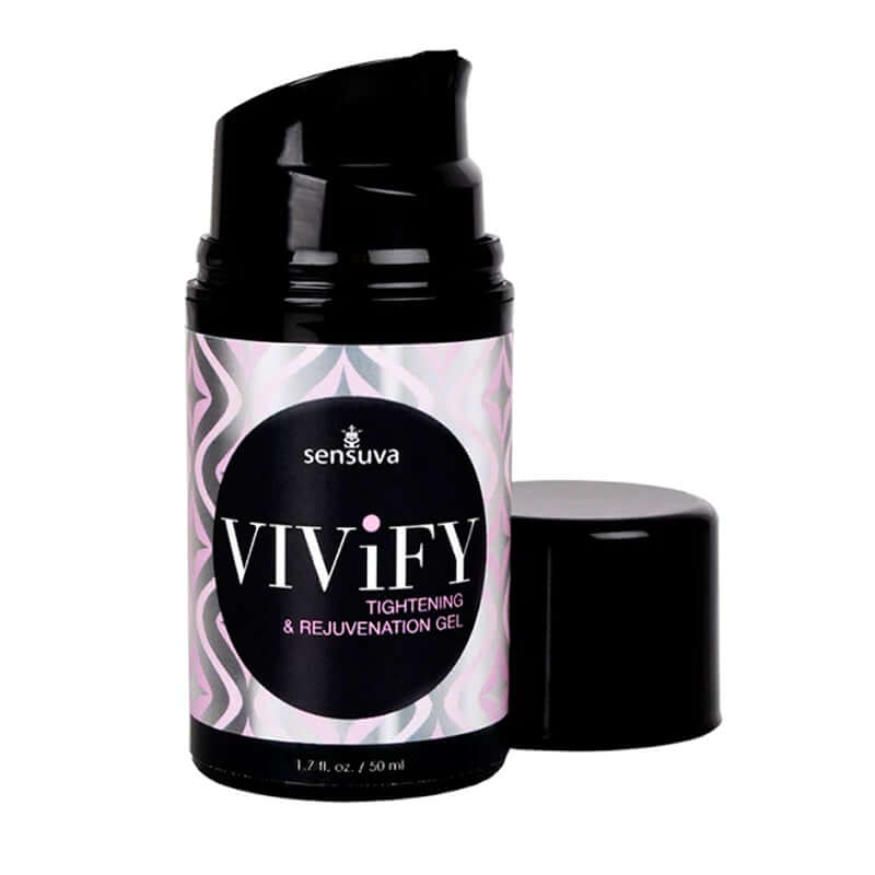 Sensuva Vivify Tightening and Rejuvenation Gel 1.7 Oz bottle with pump top, designed for intimacy enhancement.