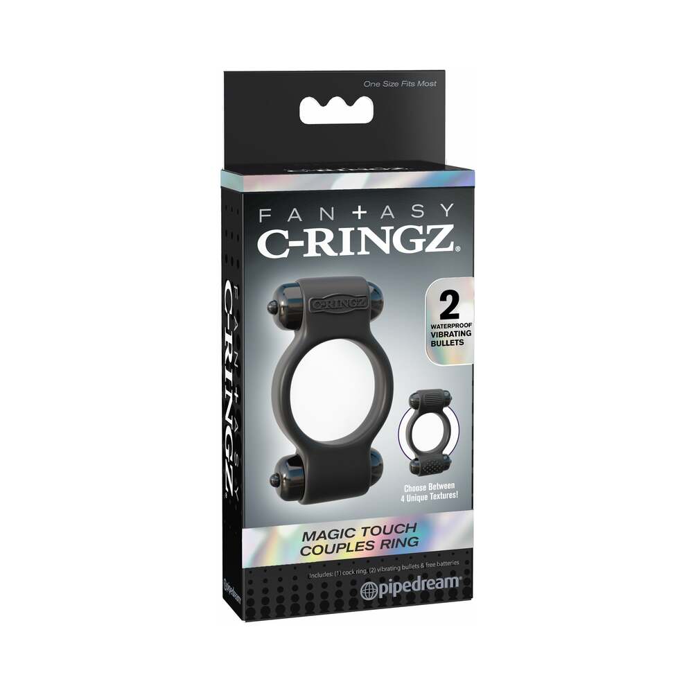 Fantasy C-Ringz Magic Touch Couples Ring With Dual Bullets Black