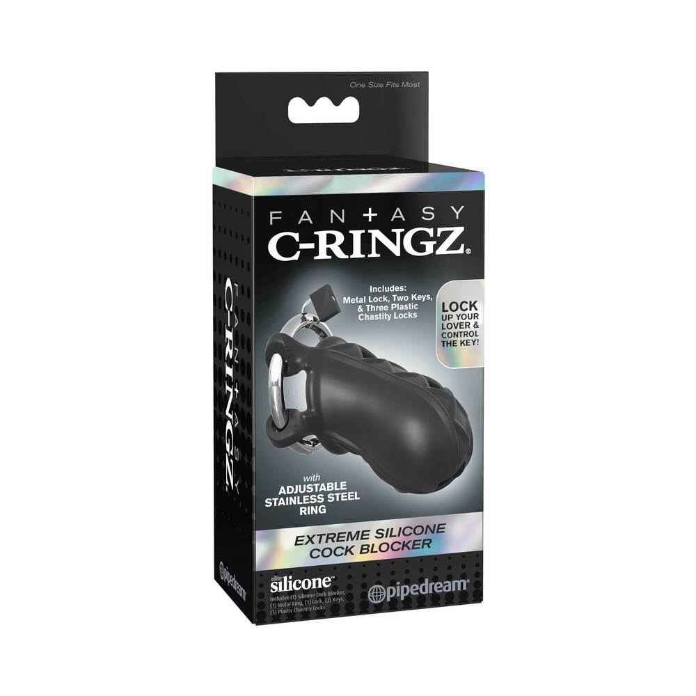 Fantasy C-Ringz Extreme Silicone Cock Blocker Locking Chastity Cage Black