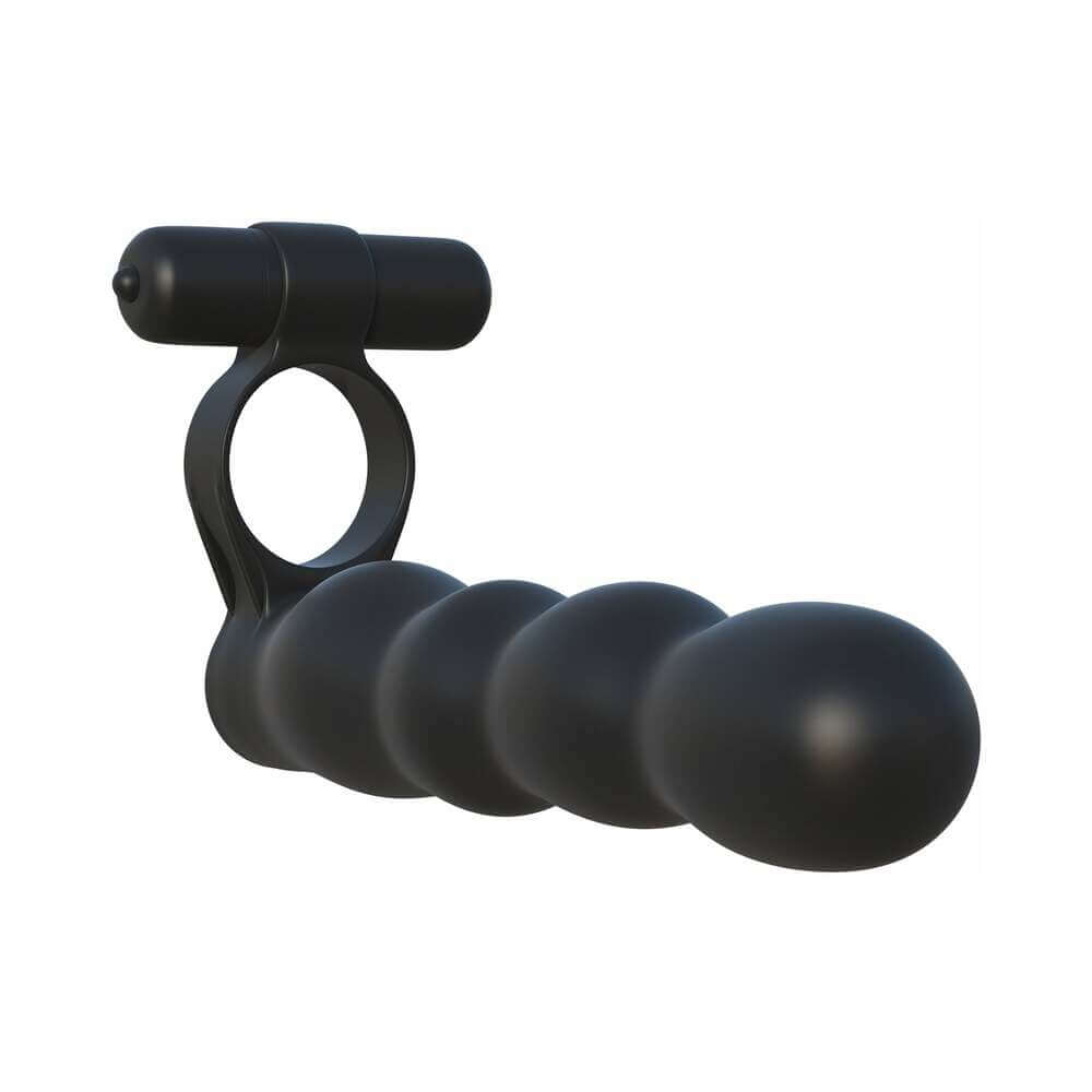 Fantasy C-Ringz Double Penetrator Vibrating Cockring Black for enhanced couples' pleasure and double penetration.