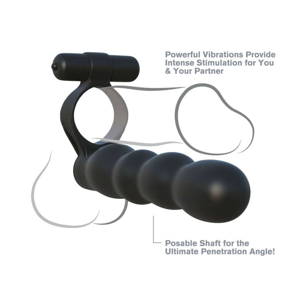 Fantasy C-Ringz Double Penetrator Vibrating Cockring Black showcasing powerful vibrations and posable shaft design.
