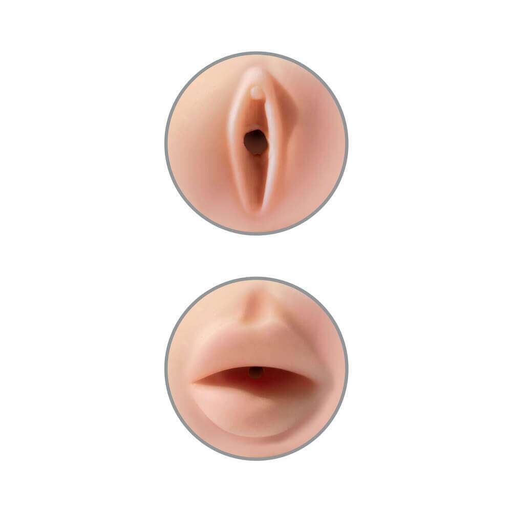 PDX Tight Grip Pussy & Mouth Dual Density Squeezable Masturbator Beige/White