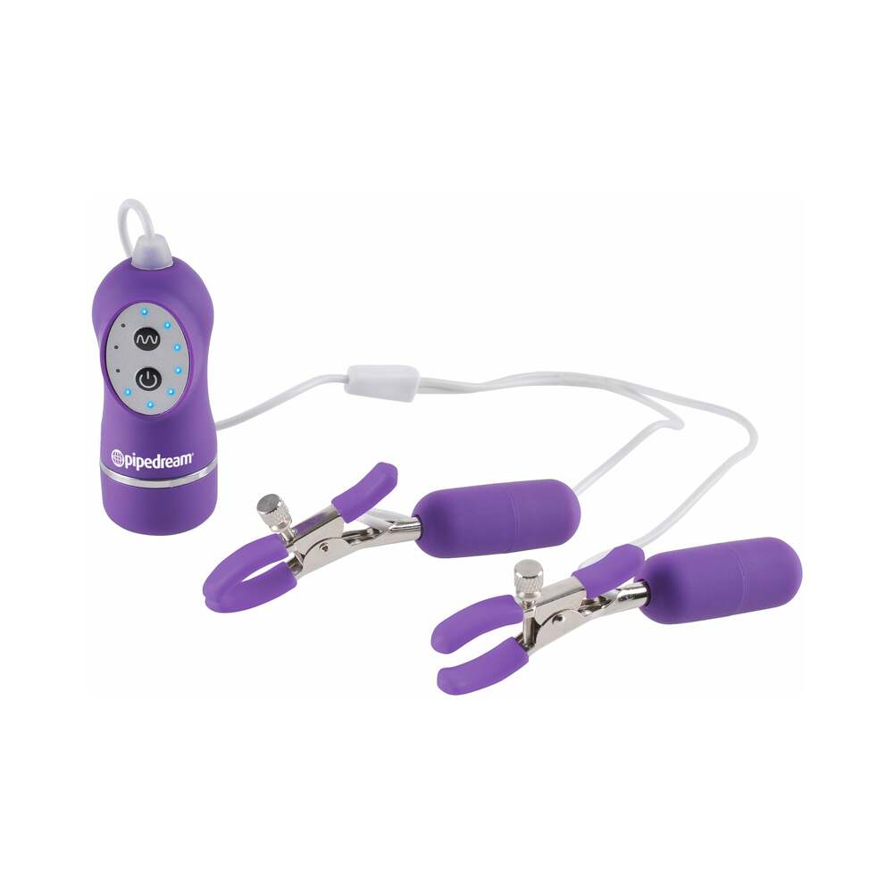 Fetish Fantasy Series 10-Function Vibrating Nipple Clamps Purple