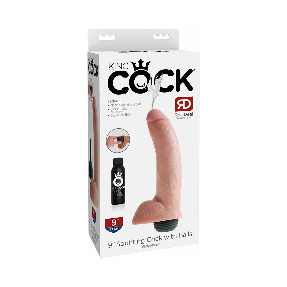 King Cock 9 inches Squirting Cock With Balls Realistic Dildo Beige