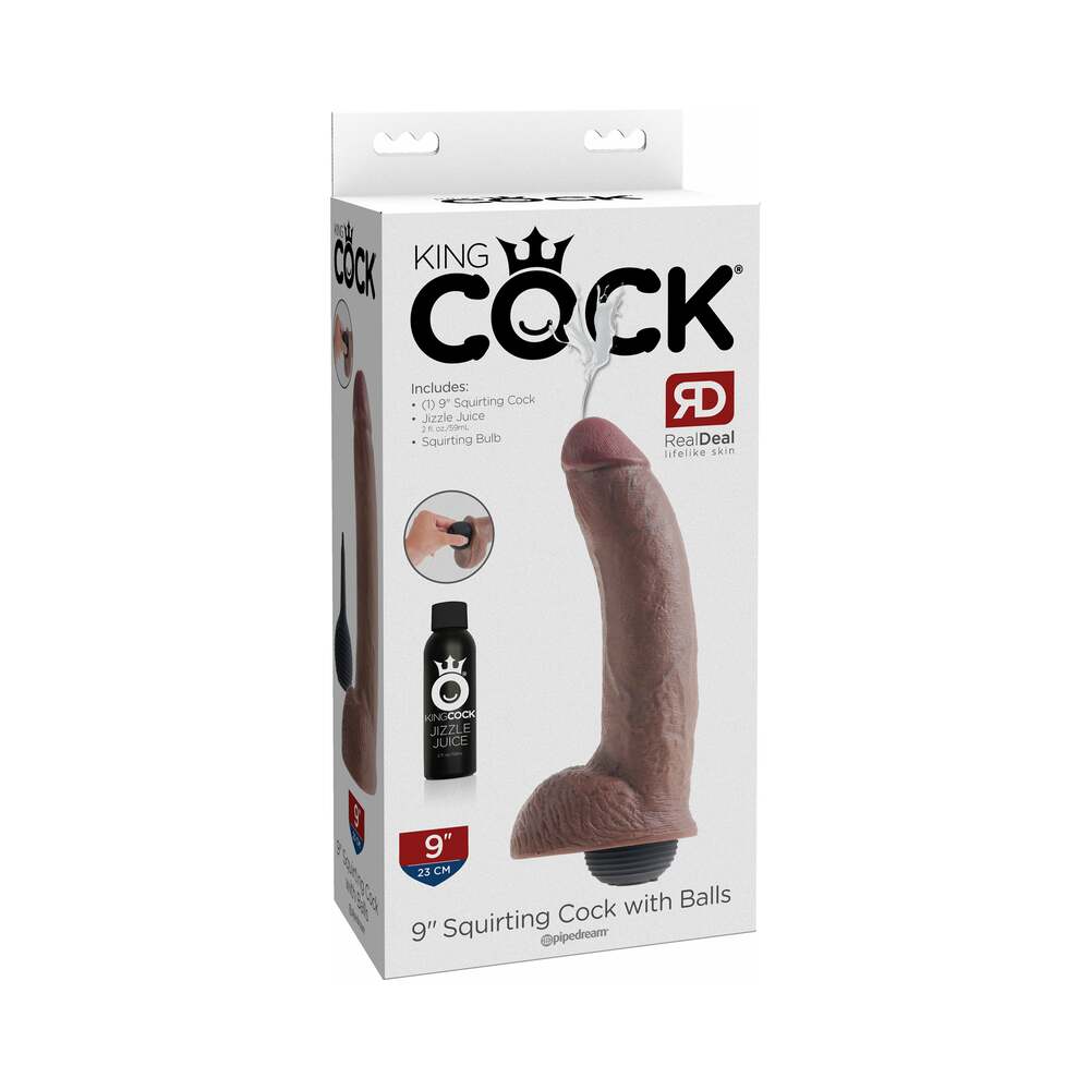 King Cock 9 inches Squirting Cock With Balls Realistic Dildo Brown