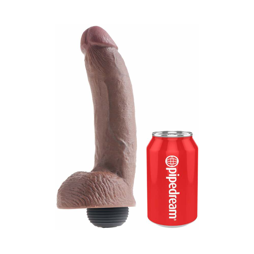 King Cock 9 inches Squirting Cock With Balls Realistic Dildo Brown