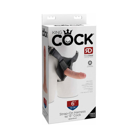 King Cock Strap-On Harness With 6 inches Cock Beige packaging showcasing the harness and realistic details.