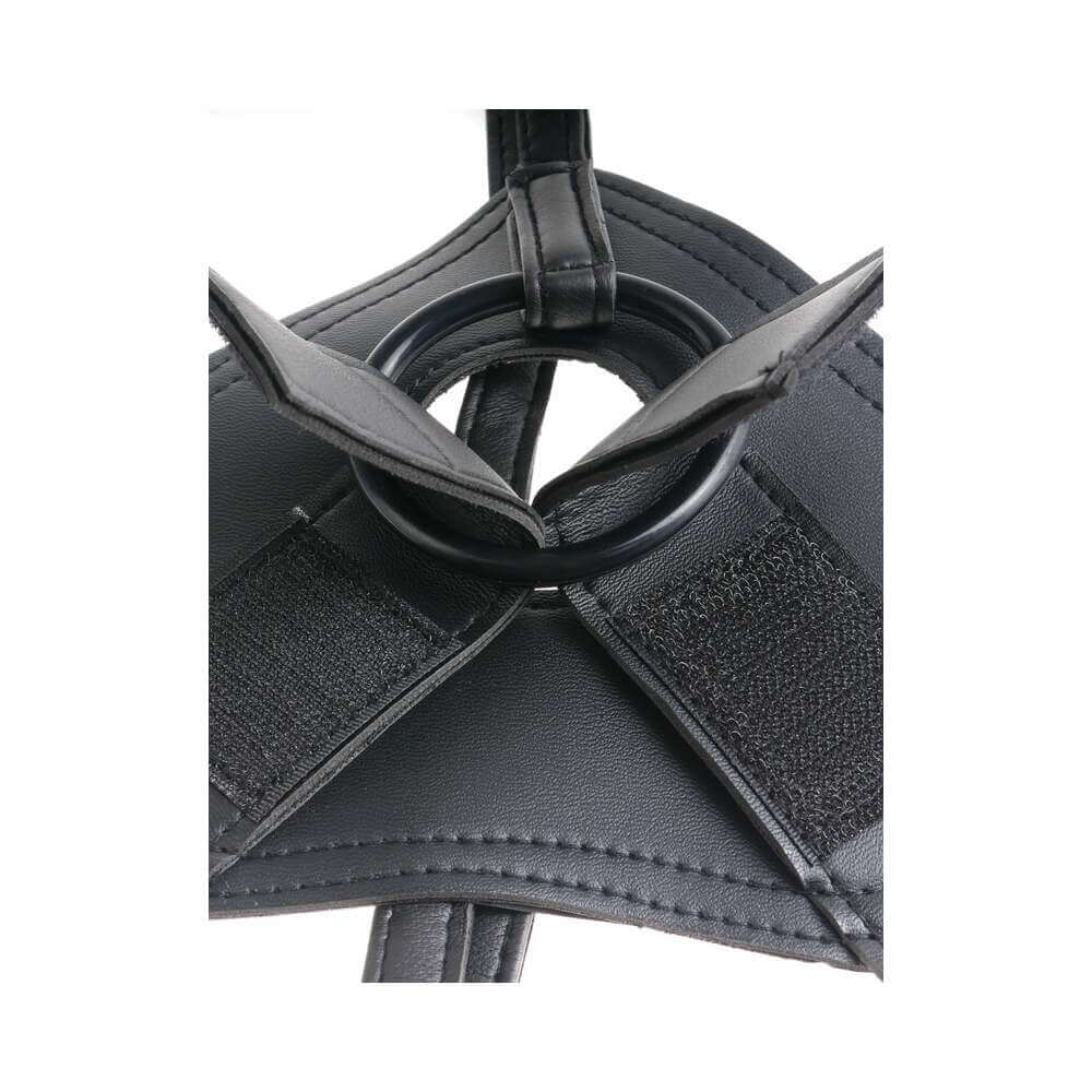 Close-up view of the King Cock Strap-On Harness With 6 inches Cock Beige, showcasing its durable design and adjustable straps.