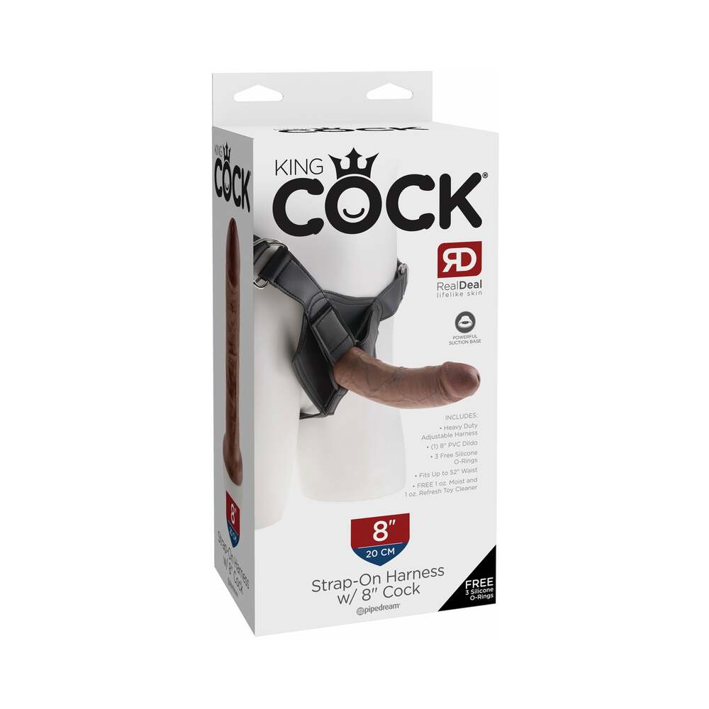 King Cock Strap-On Harness With 8 inches Cock Brown