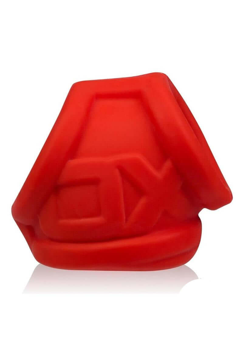 Oxballs Oxsling Silicone Blend Power Sling Red showcased from the side, highlighting its unique design and texture.