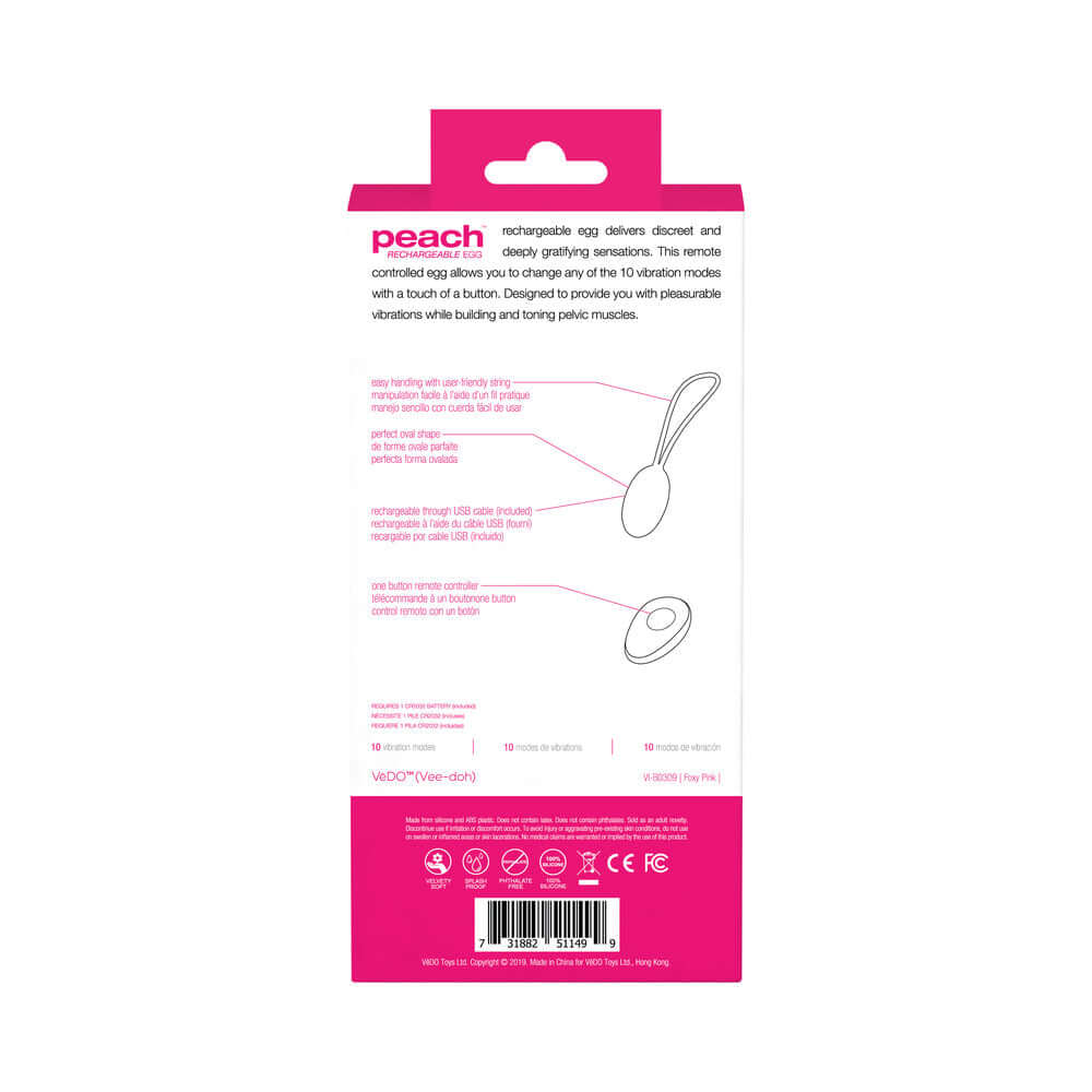 VeDO Peach Rechargeable Egg Vibe - Foxy Pink