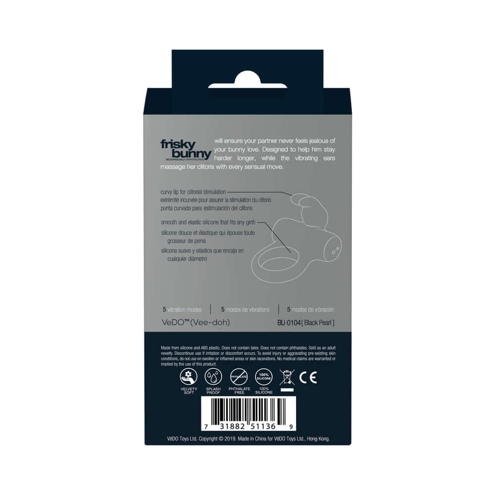 VeDO Frisky Bunny Rechargeable Vibrating Ring - Black Pearl