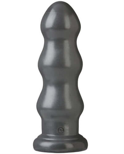 American Bombshell B10 Tango Dildo in dark gray with a unique ripple design and sturdy base.
