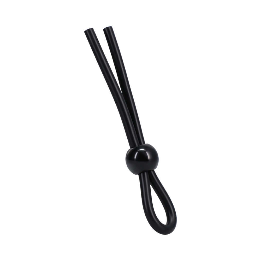 Rock Solid The Lasso Single Lock Adjustable Silicone Cock Tie Black accessory with silicone cord and locking mechanism