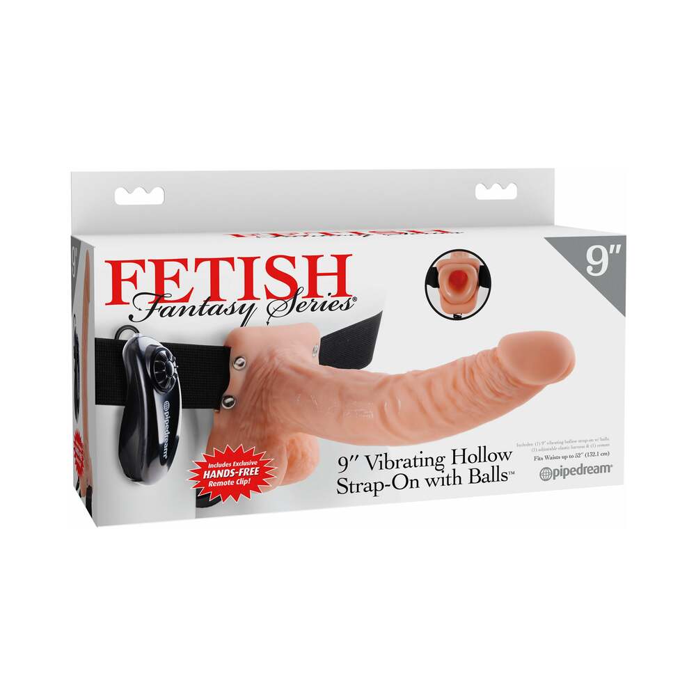Fetish Fantasy Series 9 inches Vibrating Hollow Strap-On with Balls Beige/Black