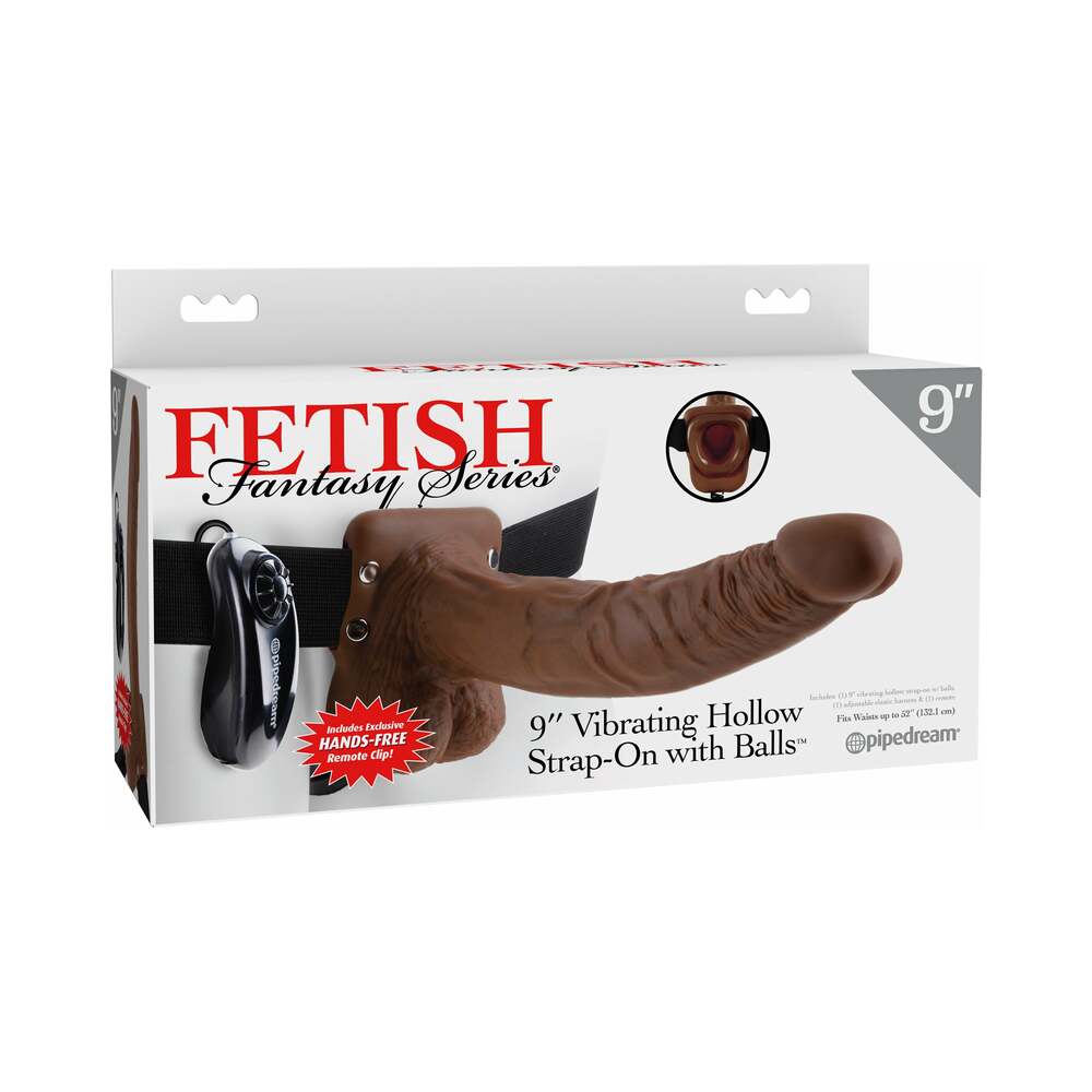 Fetish Fantasy Series 9 in. Vibrating Hollow Strap-On with Balls Brown/Black