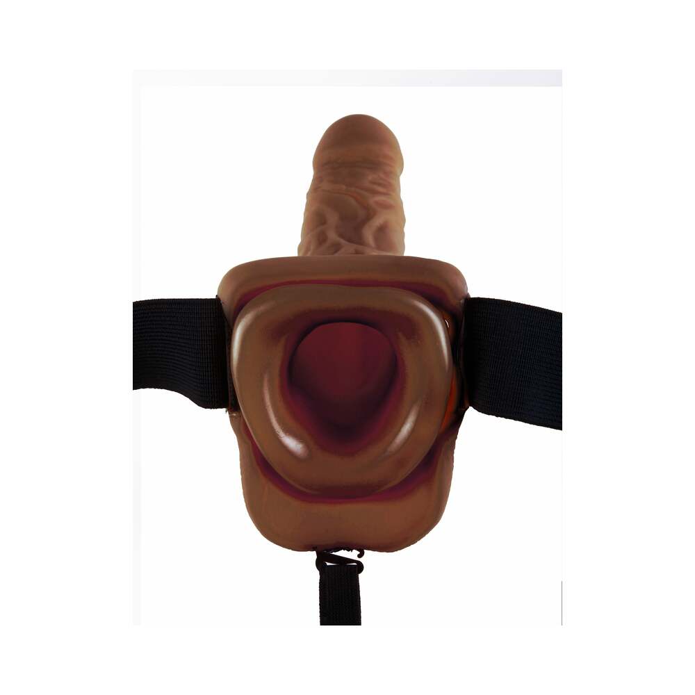 Fetish Fantasy Series 9 in. Vibrating Hollow Strap-On with Balls Brown/Black