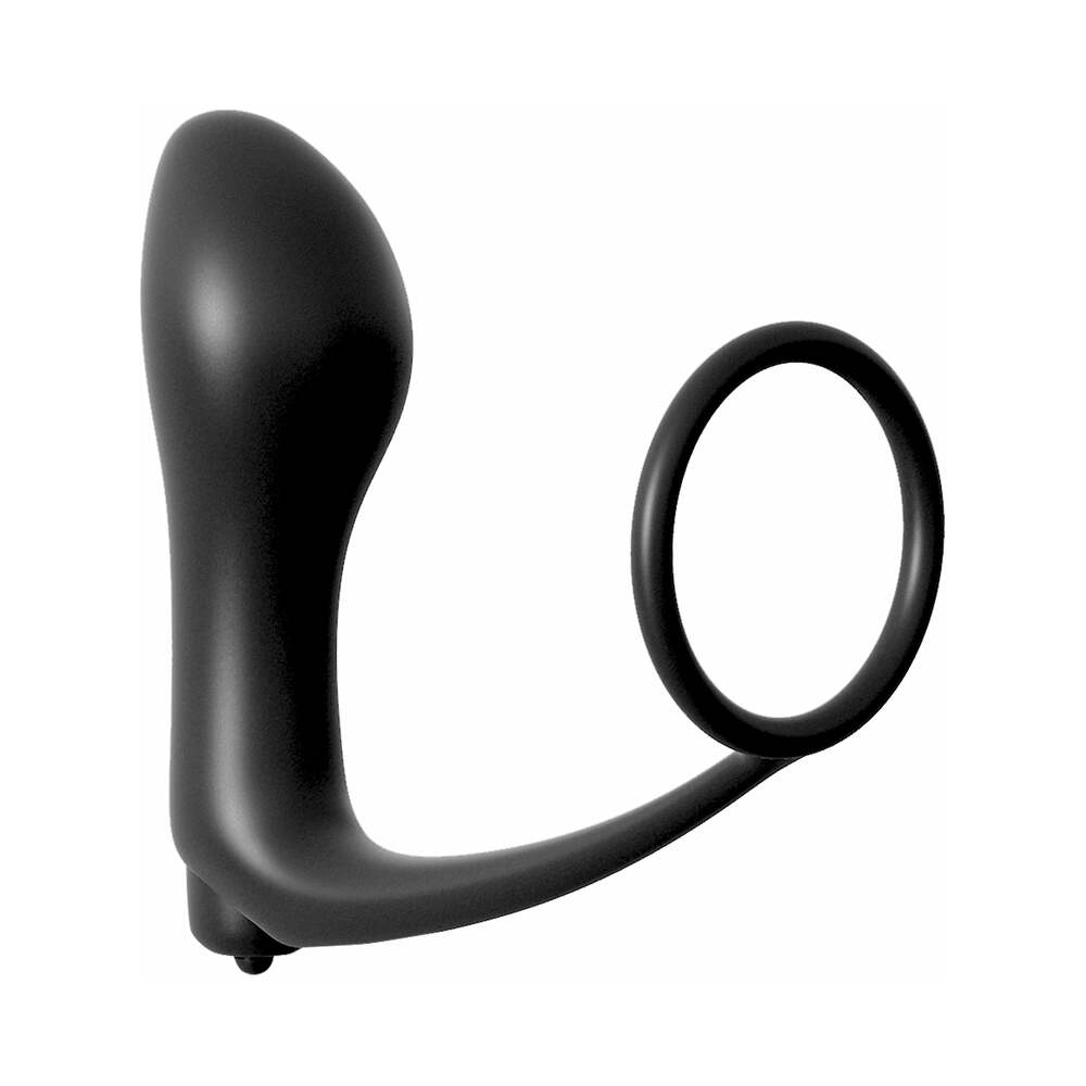 Anal Fantasy Collection Silicone Ass-Gasm Vibrating Cockring & Plug Black