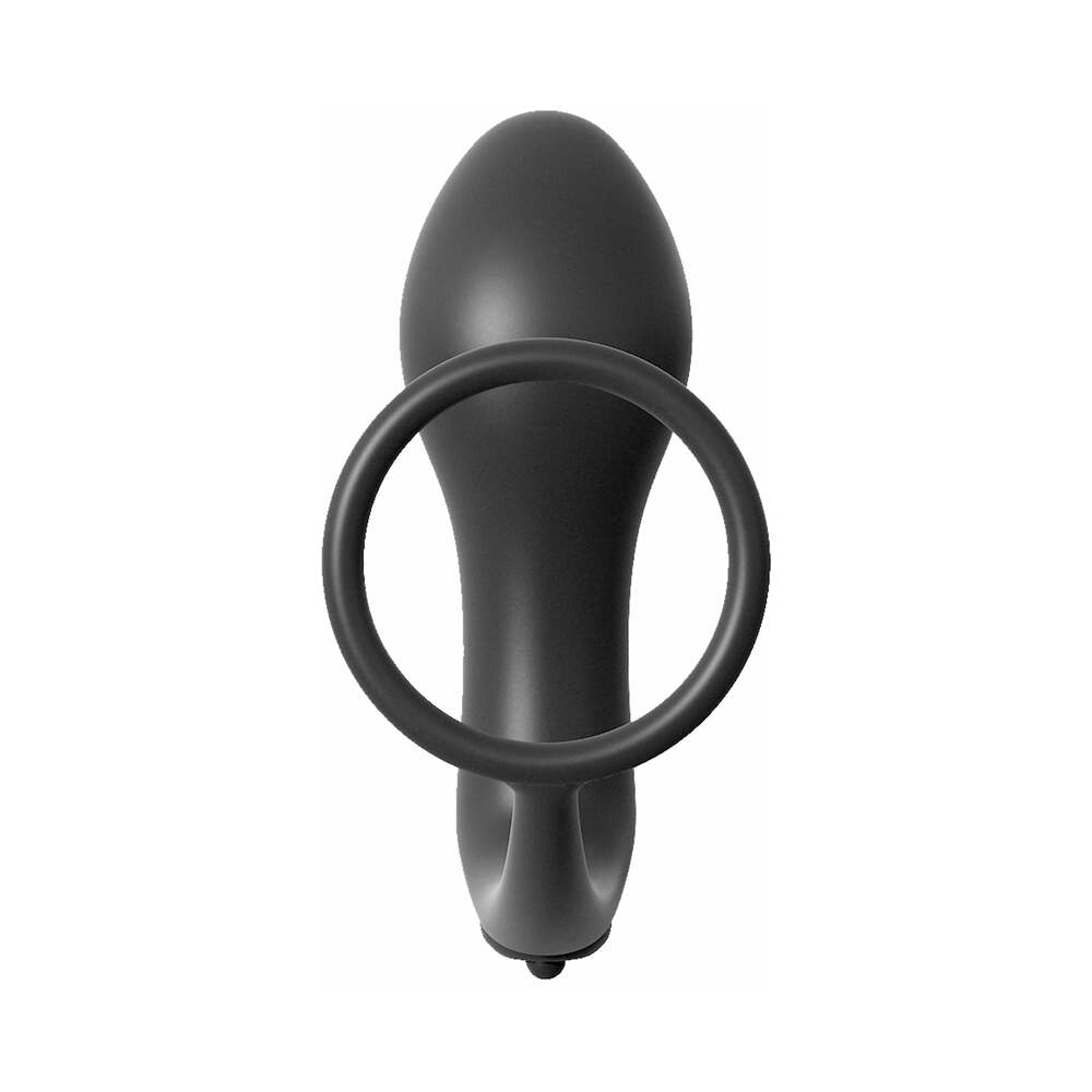 Anal Fantasy Collection Silicone Ass-Gasm Vibrating Cockring & Plug Black
