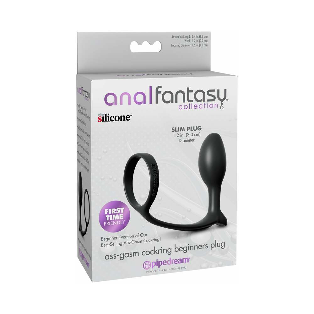 Anal Fantasy Collection Silicone Ass-Gasm Cock Ring Beginner's Plug Black