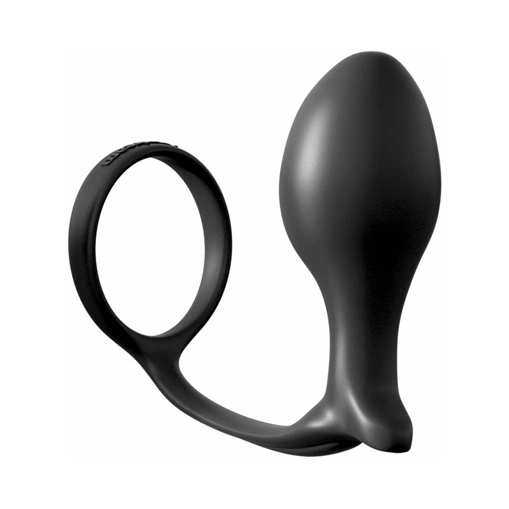 Anal Fantasy Collection Silicone Ass-Gasm Cock Ring Advanced Plug Black