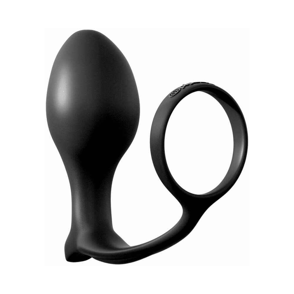 Anal Fantasy Silicone Ass-Gasm Cock Ring Advanced Plug Black - versatile dual-function design for pleasure.