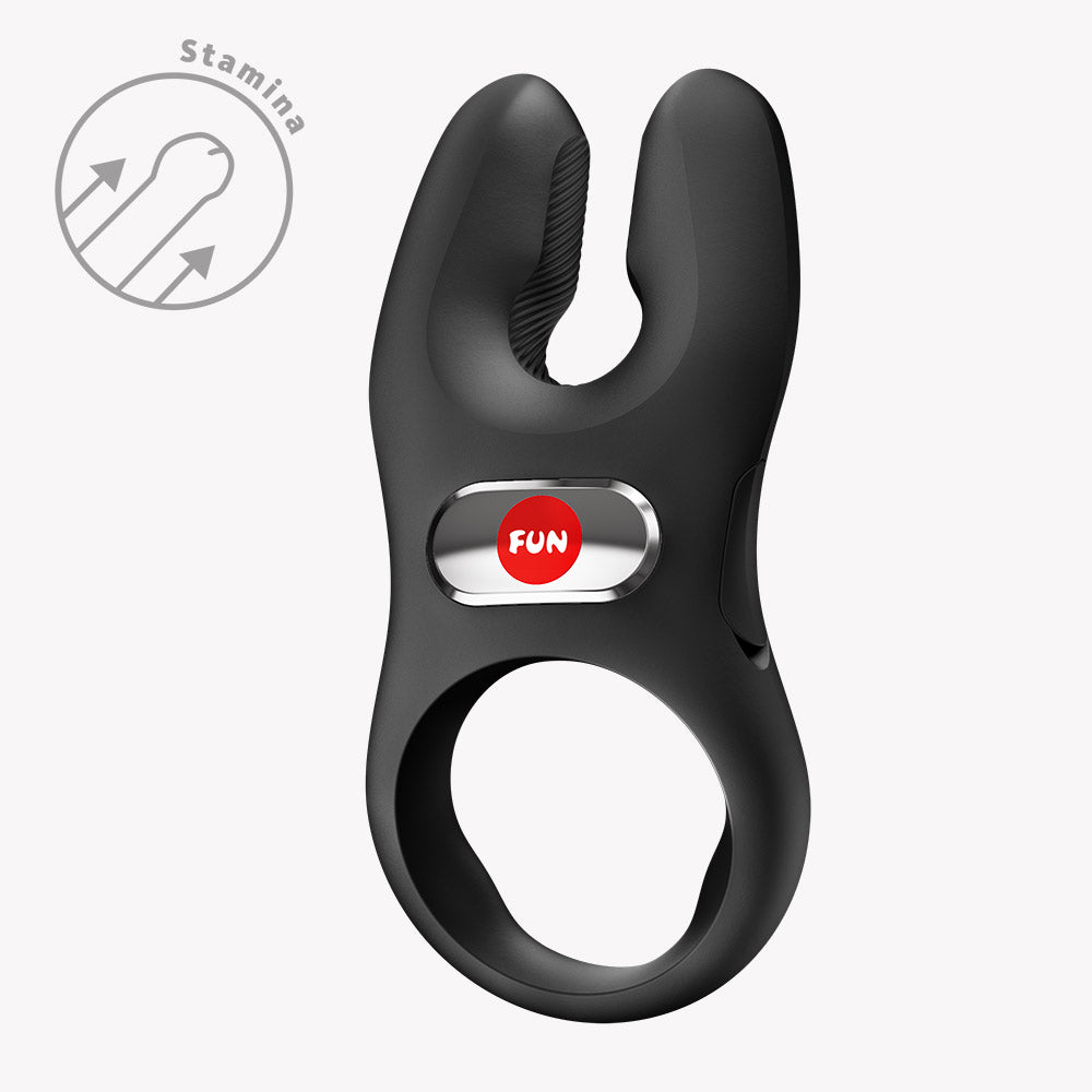 NOS Classic Vibrating Cock Ring Black with dual motors for clitoral stimulation and enhanced pleasure.