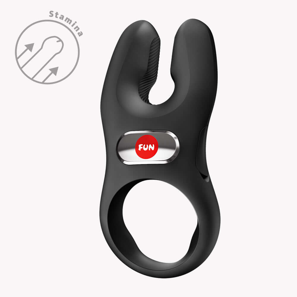 NOS Classic Vibrating Cock Ring Black with dual motors for clitoral stimulation and enhanced pleasure.