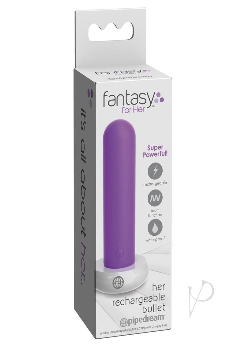 Fantasy For Her Multi Speed Bullet Vibrator Purple packaging featuring a sleek rechargeable design.