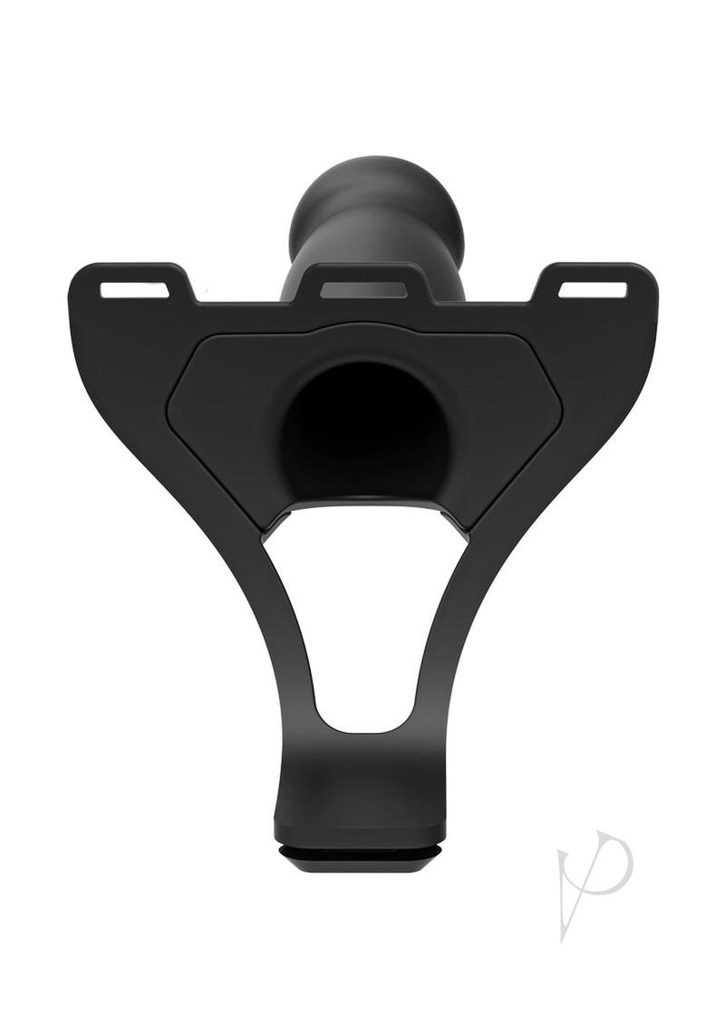 Body Extensions Be Ready Silicone Strap-On Set Black harness detail, showcasing elastic construction and compatibility.