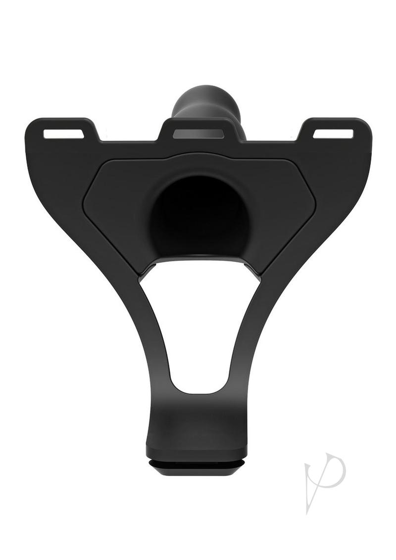 Body Extensions Be Daring Hollow Strap On 7 Inch Black harness and attachment in black color.