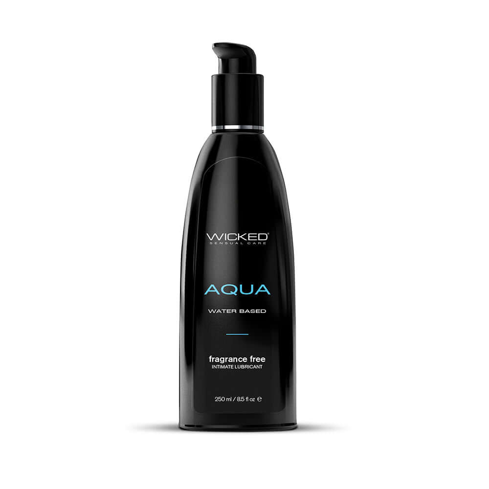 Wicked Aqua Water Based Lubricant 8.5 Oz bottle showcasing its silky-smooth formula and spa-quality ingredients.