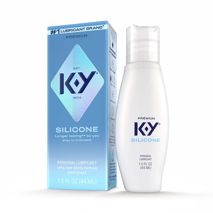 K-Y Premium Silicone Personal Lubricant 1.5 Oz with sleek packaging and pump bottle design.